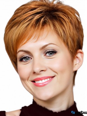 Human Hair Wigs With Capless Wavy Style Auburn Color