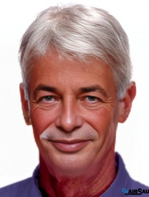 Synthetic Short Straight  Wigs For Male With Mono Top Lace