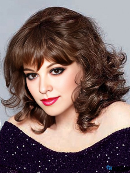 Synthetic Chin Length Curly Monofilament Elderly Lady Wigs
