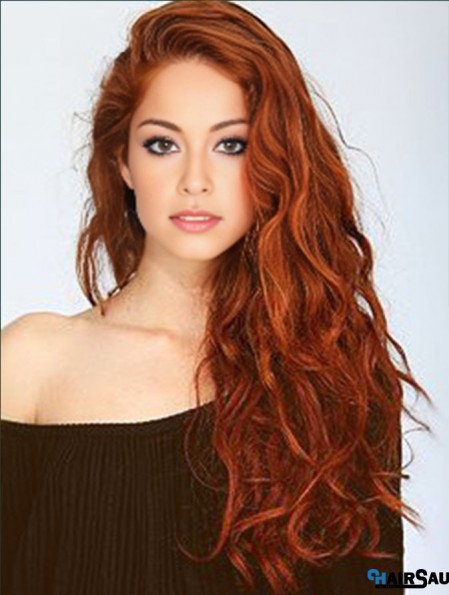 22 inch Wavy Without Bangs Lace Front Copper Online Long  Wigs