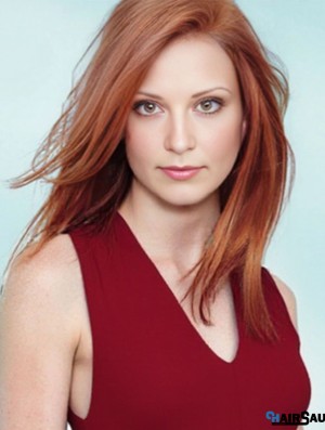 18 inch Straight Without Bangs Lace Front Copper Sassy Long Jessica Chastain Wigs