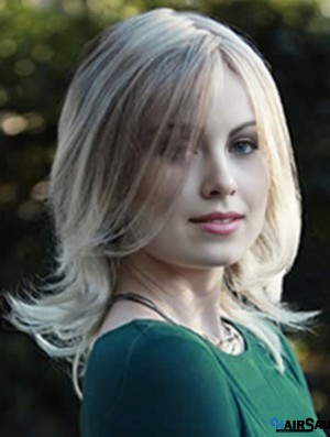 Layered Blonde Wavy Shoulder Length 14 inch Hairstyles Medium Wigs