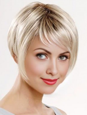 8 inch Straight Platinum Blonde Synthetic Short Capless Bob Wigs For Women