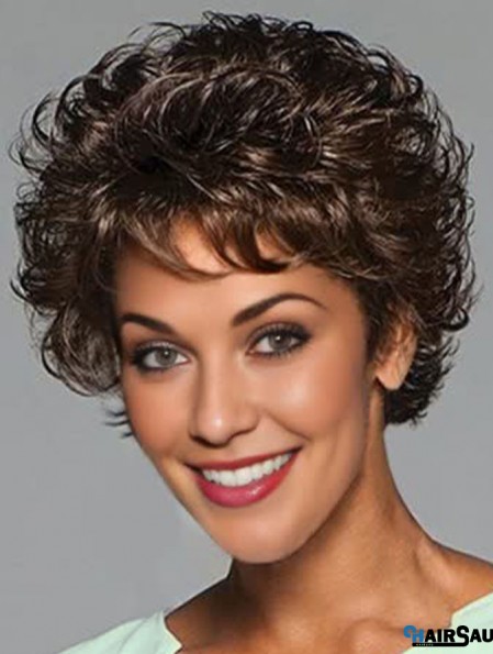 Curly Black Layered 6 inch Monofilament Wigs