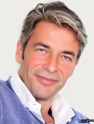 Monofilam Straight Synthetic Short Grey Wigs For Men