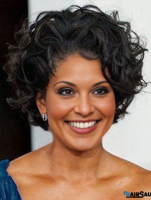 Lace Front Boycuts Short Curly 8 inch Black Sassy  Wigs