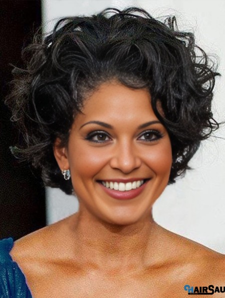 Lace Front Boycuts Short Curly 8 inch Black Sassy  Wigs