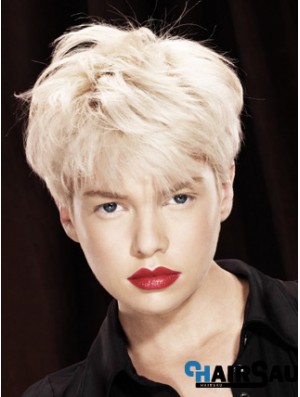 Monofilament Boycuts Short Straight 8 inch Platinum Blonde Durable Fashion Wigs