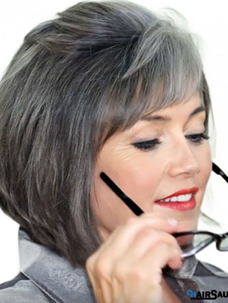 Straight Capless 12 inch Stylish Chin Length Grey Wigs